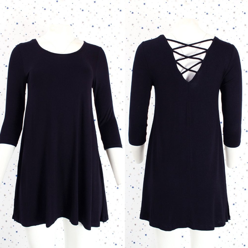 Navy 3/4 Sleeve Crisscross Back Tunic Top